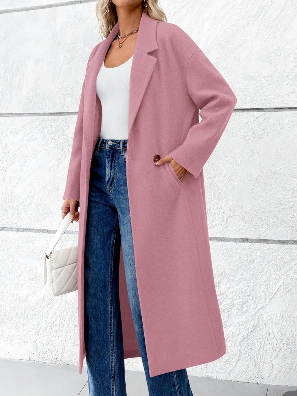 Pretty Garden Long Pink Open Front Coat - Picture 2 of 9